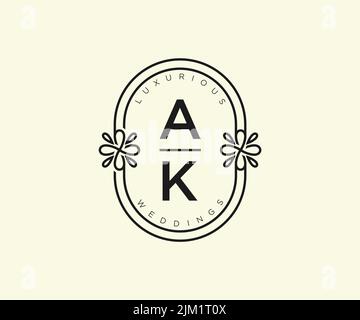 AK Initials letter Wedding monogram logos template, hand drawn modern minimalistic and floral templates for Invitation cards, Save the Date, elegant Stock Vector
