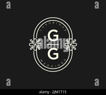 GG Initials letter Wedding monogram logos template, hand drawn modern minimalistic and floral templates for Invitation cards, Save the Date, elegant Stock Vector