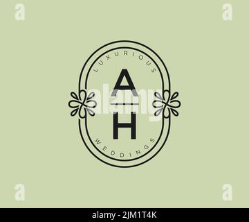AH Initials letter Wedding monogram logos template, hand drawn modern minimalistic and floral templates for Invitation cards, Save the Date, elegant Stock Vector
