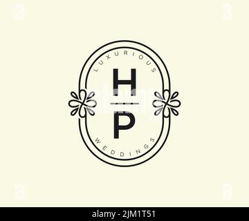 HP Initials letter Wedding monogram logos template, hand drawn modern minimalistic and floral templates for Invitation cards, Save the Date, elegant Stock Vector