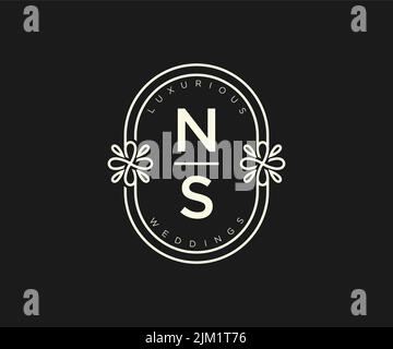 NS Initials letter Wedding monogram logos template, hand drawn modern minimalistic and floral templates for Invitation cards, Save the Date, elegant Stock Vector