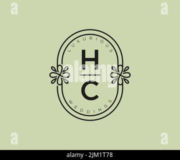 HC Initials letter Wedding monogram logos template, hand drawn modern minimalistic and floral templates for Invitation cards, Save the Date, elegant Stock Vector