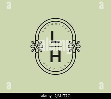 LH Initials letter Wedding monogram logos template, hand drawn modern minimalistic and floral templates for Invitation cards, Save the Date, elegant Stock Vector