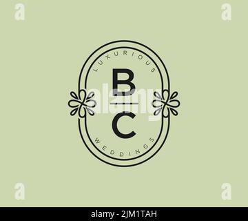 BC Initials letter Wedding monogram logos template, hand drawn modern minimalistic and floral templates for Invitation cards, Save the Date, elegant Stock Vector