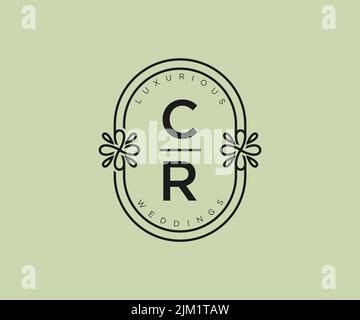 CR Initials letter Wedding monogram logos template, hand drawn modern minimalistic and floral templates for Invitation cards, Save the Date, elegant Stock Vector