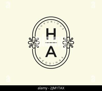 HA Initials letter Wedding monogram logos template, hand drawn modern minimalistic and floral templates for Invitation cards, Save the Date, elegant Stock Vector