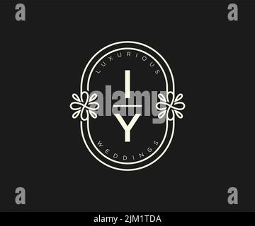 IY Initials letter Wedding monogram logos template, hand drawn modern minimalistic and floral templates for Invitation cards, Save the Date, elegant Stock Vector