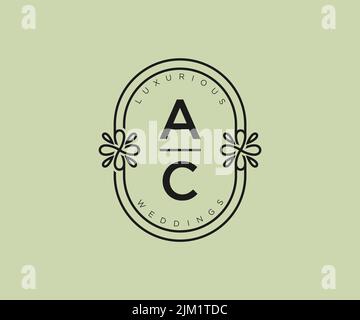 AC Initials letter Wedding monogram logos template, hand drawn modern minimalistic and floral templates for Invitation cards, Save the Date, elegant Stock Vector