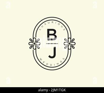 BJ Initials letter Wedding monogram logos template, hand drawn modern minimalistic and floral templates for Invitation cards, Save the Date, elegant Stock Vector