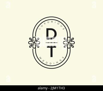 DT Initials letter Wedding monogram logos template, hand drawn modern minimalistic and floral templates for Invitation cards, Save the Date, elegant Stock Vector