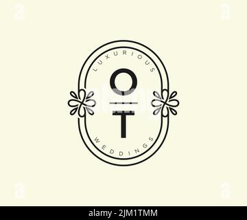 OT Initials letter Wedding monogram logos template, hand drawn modern minimalistic and floral templates for Invitation cards, Save the Date, elegant Stock Vector