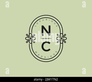 NC Initials letter Wedding monogram logos template, hand drawn modern minimalistic and floral templates for Invitation cards, Save the Date, elegant Stock Vector