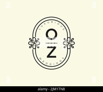 OZ Initials letter Wedding monogram logos template, hand drawn modern minimalistic and floral templates for Invitation cards, Save the Date, elegant Stock Vector