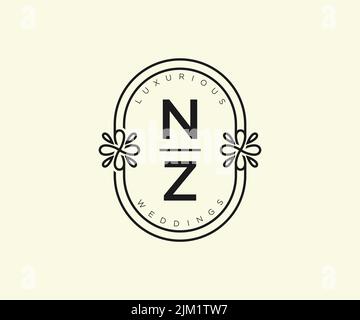 NZ Initials letter Wedding monogram logos template, hand drawn modern minimalistic and floral templates for Invitation cards, Save the Date, elegant Stock Vector