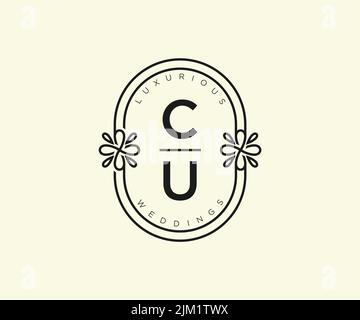 CU Initials letter Wedding monogram logos template, hand drawn modern minimalistic and floral templates for Invitation cards, Save the Date, elegant Stock Vector