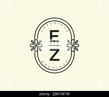 EZ Initials letter Wedding monogram logos template, hand drawn modern minimalistic and floral templates for Invitation cards, Save the Date, elegant Stock Vector
