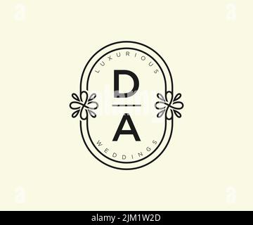 DA Initials letter Wedding monogram logos template, hand drawn modern minimalistic and floral templates for Invitation cards, Save the Date, elegant Stock Vector