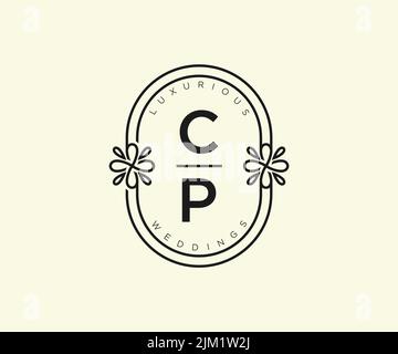 CP Initials letter Wedding monogram logos template, hand drawn modern minimalistic and floral templates for Invitation cards, Save the Date, elegant Stock Vector