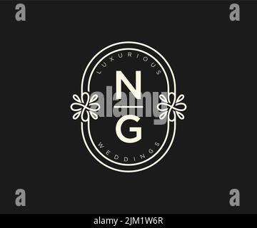 NG Initials letter Wedding monogram logos template, hand drawn modern minimalistic and floral templates for Invitation cards, Save the Date, elegant Stock Vector
