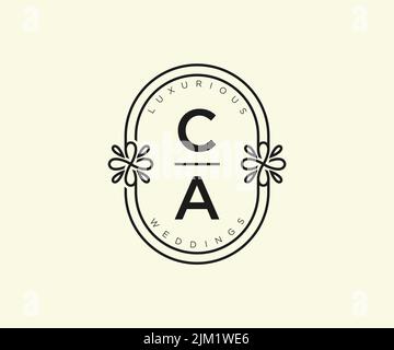 CA Initials letter Wedding monogram logos template, hand drawn modern minimalistic and floral templates for Invitation cards, Save the Date, elegant Stock Vector