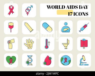 Flat Style World Aids Day Colorful Icon Set. Stock Vector