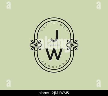JW Initials letter Wedding monogram logos template, hand drawn modern minimalistic and floral templates for Invitation cards, Save the Date, elegant Stock Vector