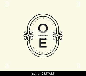 OE Initials letter Wedding monogram logos template, hand drawn modern minimalistic and floral templates for Invitation cards, Save the Date, elegant Stock Vector