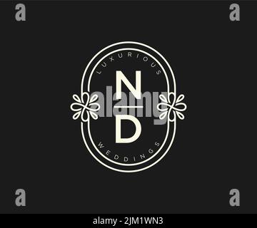 ND Initials letter Wedding monogram logos template, hand drawn modern minimalistic and floral templates for Invitation cards, Save the Date, elegant Stock Vector