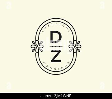 DZ Initials letter Wedding monogram logos template, hand drawn modern minimalistic and floral templates for Invitation cards, Save the Date, elegant Stock Vector