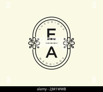 EA Initials letter Wedding monogram logos template, hand drawn modern minimalistic and floral templates for Invitation cards, Save the Date, elegant Stock Vector