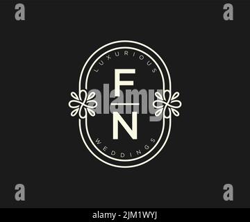 FN Initials letter Wedding monogram logos template, hand drawn modern minimalistic and floral templates for Invitation cards, Save the Date, elegant Stock Vector