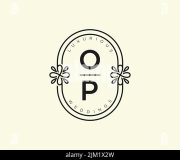 OP Initials letter Wedding monogram logos template, hand drawn modern minimalistic and floral templates for Invitation cards, Save the Date, elegant Stock Vector