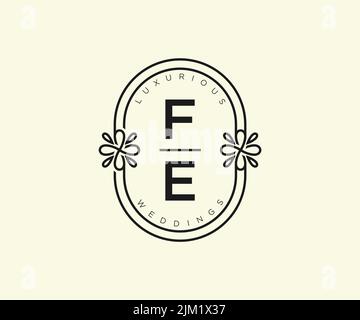 FE Initials letter Wedding monogram logos template, hand drawn modern minimalistic and floral templates for Invitation cards, Save the Date, elegant Stock Vector