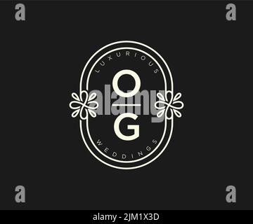 OG Initials letter Wedding monogram logos template, hand drawn modern minimalistic and floral templates for Invitation cards, Save the Date, elegant Stock Vector