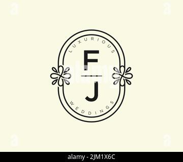 FJ Initials letter Wedding monogram logos template, hand drawn modern minimalistic and floral templates for Invitation cards, Save the Date, elegant Stock Vector