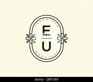 EU Initials letter Wedding monogram logos template, hand drawn modern minimalistic and floral templates for Invitation cards, Save the Date, elegant Stock Vector