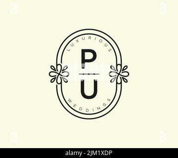 PUInitials letter Wedding monogram logos template, hand drawn modern minimalistic and floral templates for Invitation cards, Save the Date, elegant Stock Vector