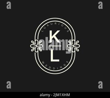 KL Initials letter Wedding monogram logos template, hand drawn modern minimalistic and floral templates for Invitation cards, Save the Date, elegant Stock Vector