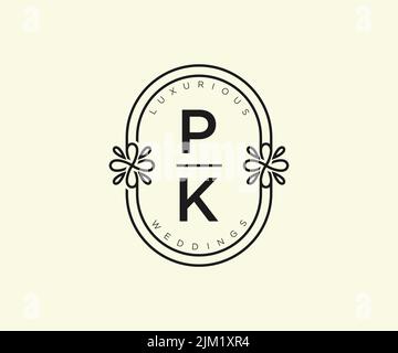 PK Initials letter Wedding monogram logos template, hand drawn modern minimalistic and floral templates for Invitation cards, Save the Date, elegant Stock Vector