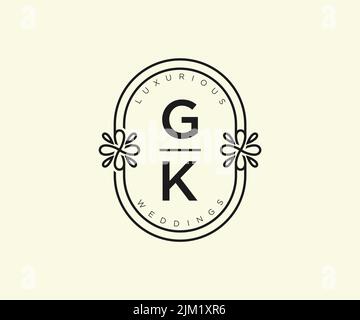 GK Initials letter Wedding monogram logos template, hand drawn modern minimalistic and floral templates for Invitation cards, Save the Date, elegant Stock Vector