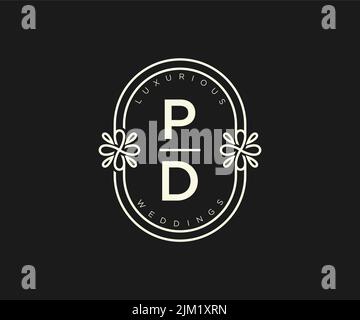 PD Initials letter Wedding monogram logos template, hand drawn modern minimalistic and floral templates for Invitation cards, Save the Date, elegant Stock Vector