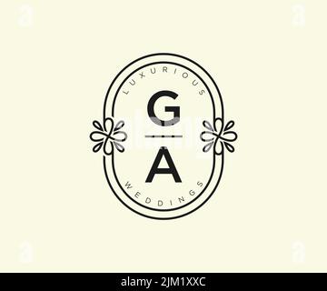 GA Initials letter Wedding monogram logos template, hand drawn modern minimalistic and floral templates for Invitation cards, Save the Date, elegant Stock Vector