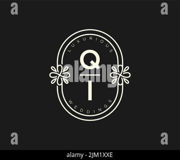 QI Initials letter Wedding monogram logos template, hand drawn modern minimalistic and floral templates for Invitation cards, Save the Date, elegant Stock Vector