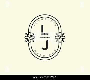 LJ Initials letter Wedding monogram logos template, hand drawn modern minimalistic and floral templates for Invitation cards, Save the Date, elegant Stock Vector