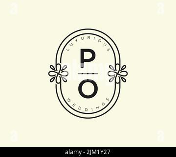 PO Initials letter Wedding monogram logos template, hand drawn modern minimalistic and floral templates for Invitation cards, Save the Date, elegant Stock Vector