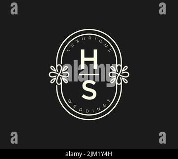 HS Initials letter Wedding monogram logos template, hand drawn modern minimalistic and floral templates for Invitation cards, Save the Date, elegant Stock Vector