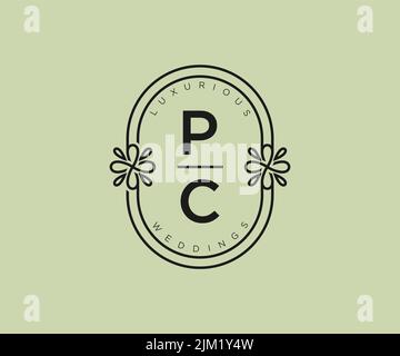 PC Initials letter Wedding monogram logos template, hand drawn modern ...