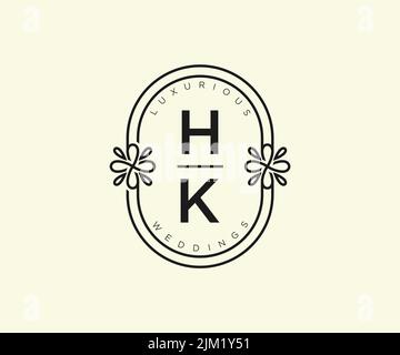 HK Initials letter Wedding monogram logos template, hand drawn modern minimalistic and floral templates for Invitation cards, Save the Date, elegant Stock Vector