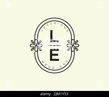 LE Initials letter Wedding monogram logos template, hand drawn modern minimalistic and floral templates for Invitation cards, Save the Date, elegant Stock Vector