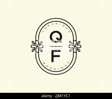 QF Initials letter Wedding monogram logos template, hand drawn modern minimalistic and floral templates for Invitation cards, Save the Date, elegant Stock Vector